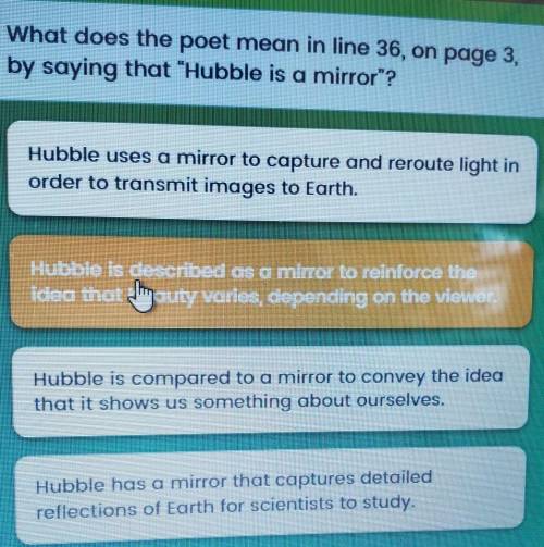 What does the poet mean in line 36, on page 3, by saying that Hubble is a mirror?​