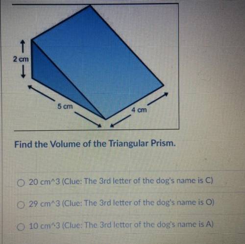 Find the Volume of the triangular prism.