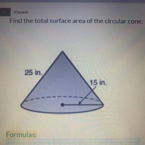 Find the total surface area of the circular cone?