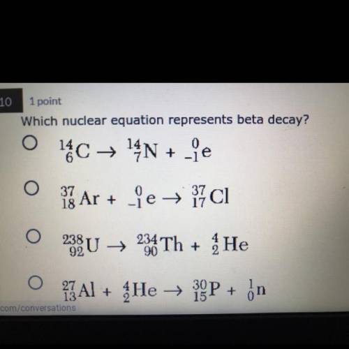 Which nuclear equation represents beta decay?