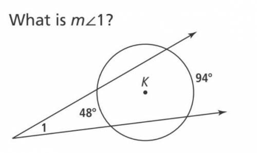 What is m<1?
A. 21°
B. 23°
C. 24°