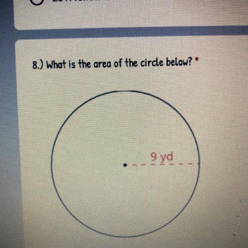 What is the area of the circle below?