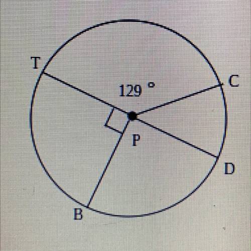 Find the measure of the arc TDB in the circle P shown below: