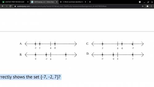 Which of the graphs correctly shows the set {-7, -2, 7}?
A) A 
B) B 
C) C 
D) D