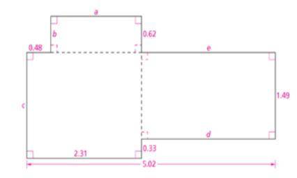 Find the missing lengths in the figure below. Then, find the perimeter of the figure. All measureme