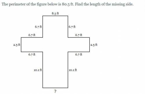 The perimeter of the figure below is 80.5 ft. Find the length of the missing side.