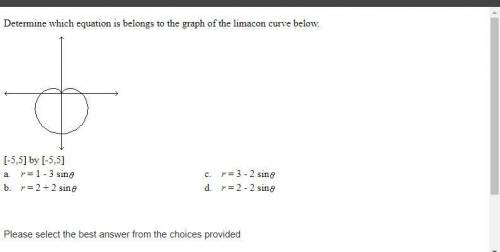Determine which equation is belongs to the graph of the limacon curve below.

[-5,5] by [-5,5]
A.