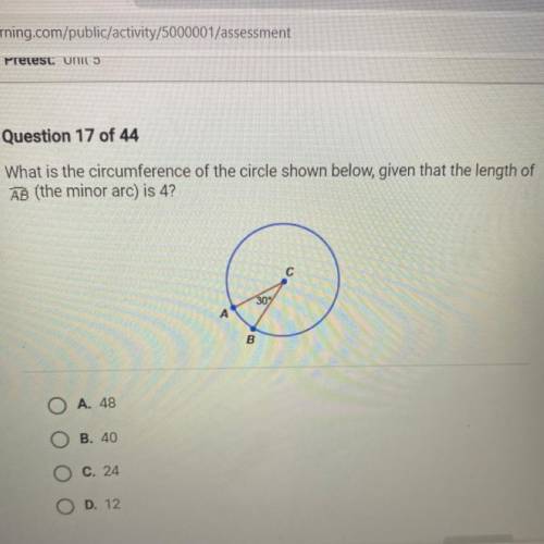 What is the circumference of the circle shown below, given that the length of

AB (the minor arc)