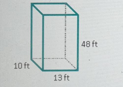 Topic Test

Find the surface area of a rectangular prism.
a. 2468 sq. ft.
b. 6240 sq. ft.
c. 1234