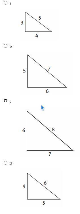 The Converse of the Pythagorean says that if a²+b²=c²the triangle is a right triangle. Use the Conv