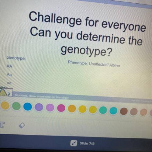 PLEASE HELP

Can you determine the
genotype?
Genotype:
Phenotype: Unaffected/Albino
AA
Аа
aa