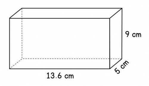 What is the volume of the rectangular prism?

a. 470.8 cubic cm
b. 68 cubic cm
c. 612 cubic cm
d.
