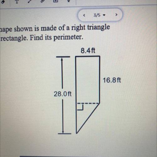 The shape shown is made of a right triangle
and a rectangle. Find its perimeter.