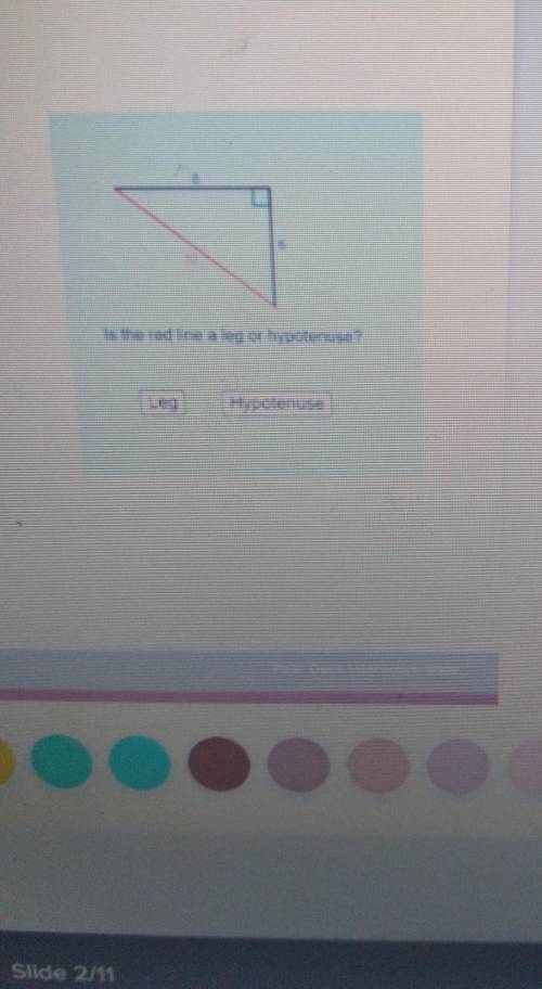 Determain if the red line is a leg or Hypotenuse of the right triangle​