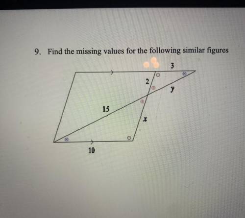 9. Find the missing values for the following similar figures
