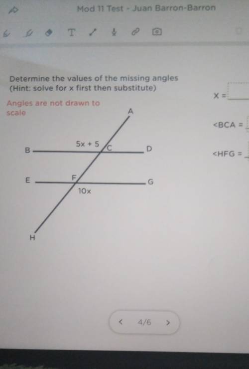Determine the values of the missing angles (Hint: solve for x first then substitute) Angles are not