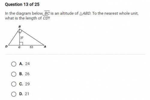 In the diagram below, BC is an altitude of ABD. To the nearest whole unit, what is the length of CD