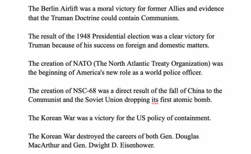 can someone tell me if each of the following statements is true or false? its based on the cold war
