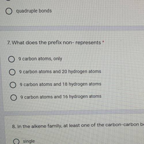 What does the prefix non-represent?

O 9 carbon atoms, only
O 9 carbon atoms and 20 hydrogen atoms
