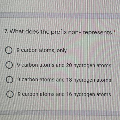 What does the prefix non-represent?

1.) 9 carbon atoms, only
2.) 9 carbon atoms and 20 hydrogen a