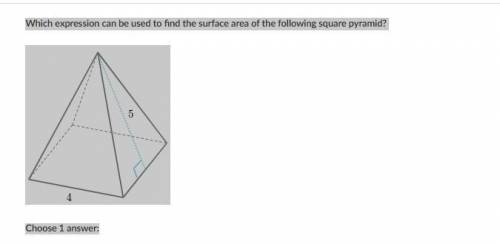 (I will give 18 points) Which expression can be used to find the surface area of the following squa