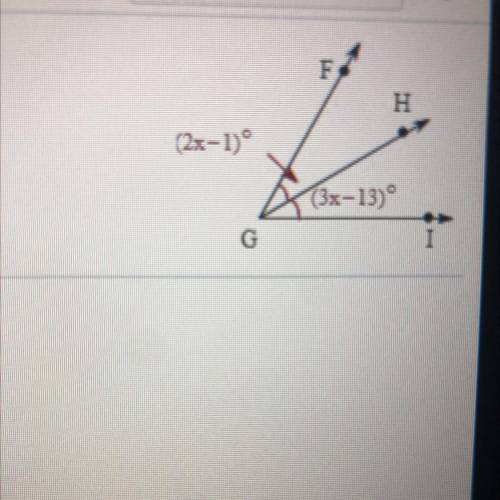 In the diagram, GH bisects FGI.

a. Solve for x and find m
b. Find m
c.Find mZFGI.
a.x=? (Simplify