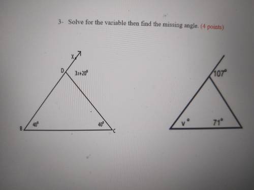 Solve for the variable then find the missing angle.