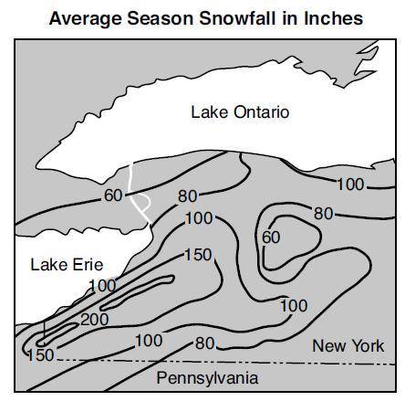 The map below shows the average annual

snowfall, in inches, for western New York State.
According