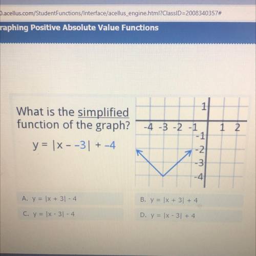What is the simplified
function of the graph?
y = |x--3+-4