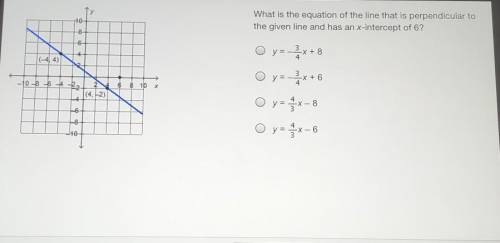 19- What is the equation of the line that is perpendicular to the given line and has an x-intercept