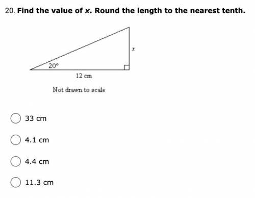 Find the value of x. Round the length to the nearest tenth.

33 cm
4.1 cm
4.4 cm
11.3 cm