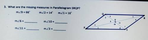 What are the missing measures in Parallelogram SRQP?​