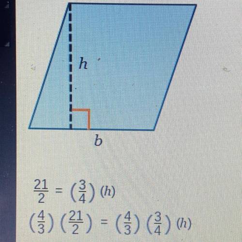 The area of a parallelogram can be found by the

equation area = (b)(h)
Find the height of a paral