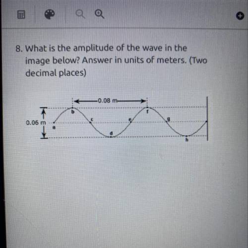What is the amplitude of the wave in the

image below? Answer in units of meters. (TWO
decimal pla