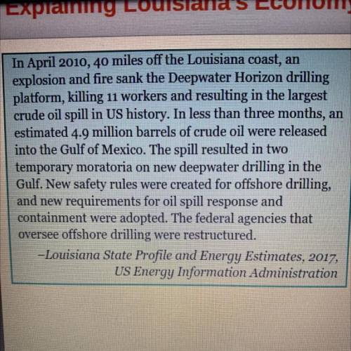 The Deepwater Horizon accident caused a reduction in

the oil supply. Which factors contributed? C