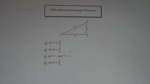 Which statement about Triangle XYZ is true? 
(VIEW ATTACHMENT GIVEN)