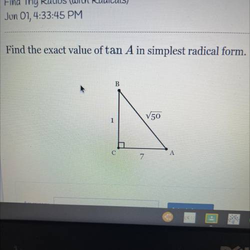 Find the exact value of tan A in simplest radical form