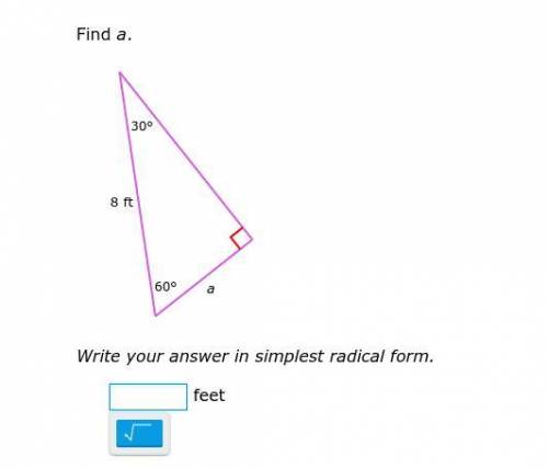 Find a.
Write your answer in simplest radical form.