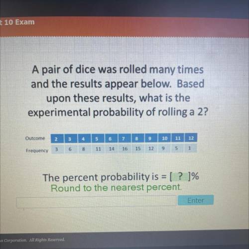 A pair of dice was rolled many times

and the results appear below. Based
upon these results, what