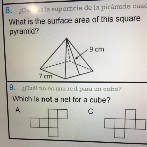 What is the surface area of the square pyramid ￼? 
Sorry question is only 8. Ok