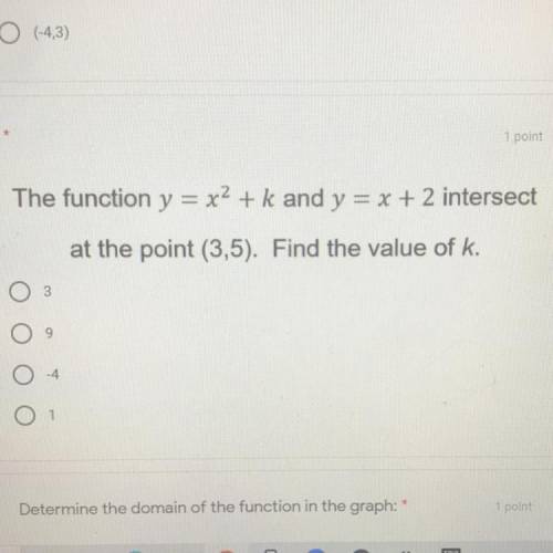 The function y=x^2+k and y=x+2 intersect at the point (3,5). Find the value of k