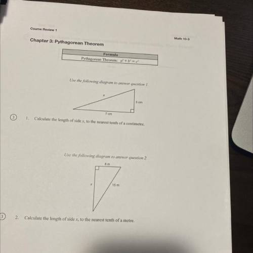 Pythagorean Theorem please show all work! Thanks