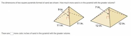 The dimensions of two square pyramids formed of sand are shown. How much more sand is in the pyrami
