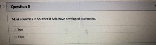 Most countries in Southeast Asia have developed economies.
O
True
False