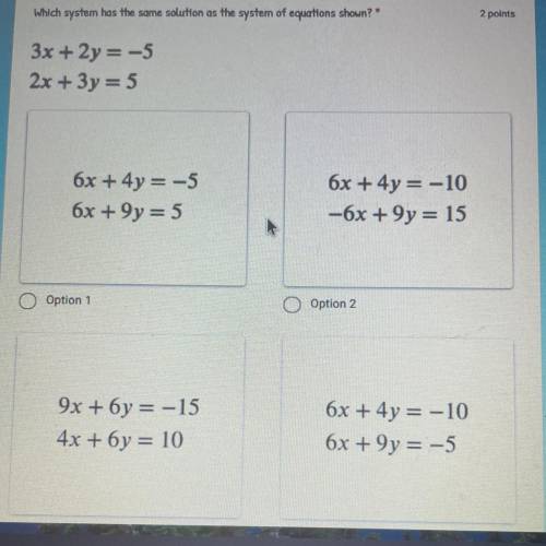 DUE SOON !!
Which system has the same solution as the system of equations shown?