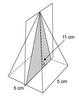 HELP ASAP

a slice is made parallel to the base of a right rectangular pyramid, as shown.
What is