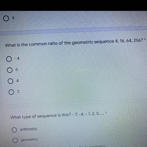 What is the common ratio of the geometric sequence 4, 16, 64, 256? * please help