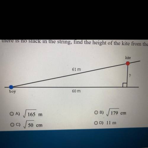Please Helpp

A boy is flying a kite. The length of the string is 61 meters and the
horizontal dis