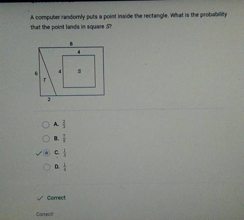 A computer randomly puts a point inside the rectangle. What is the probability that the point lands