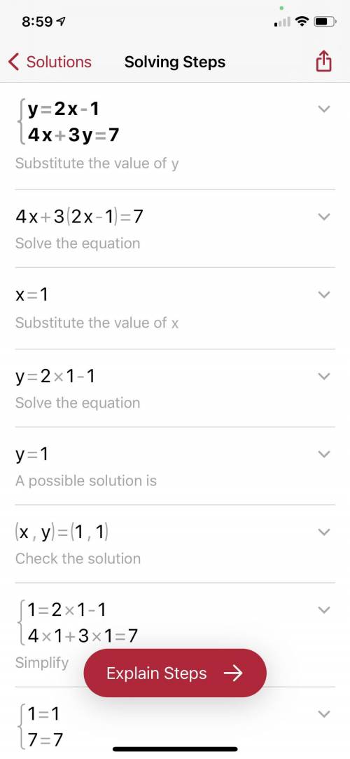 How do you Solve this system of equations: 
y=2x-1
4x+3y=7
